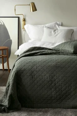 Discount Ellos Home Sengetæppe Thelma Check i bomuld Kakigrøn