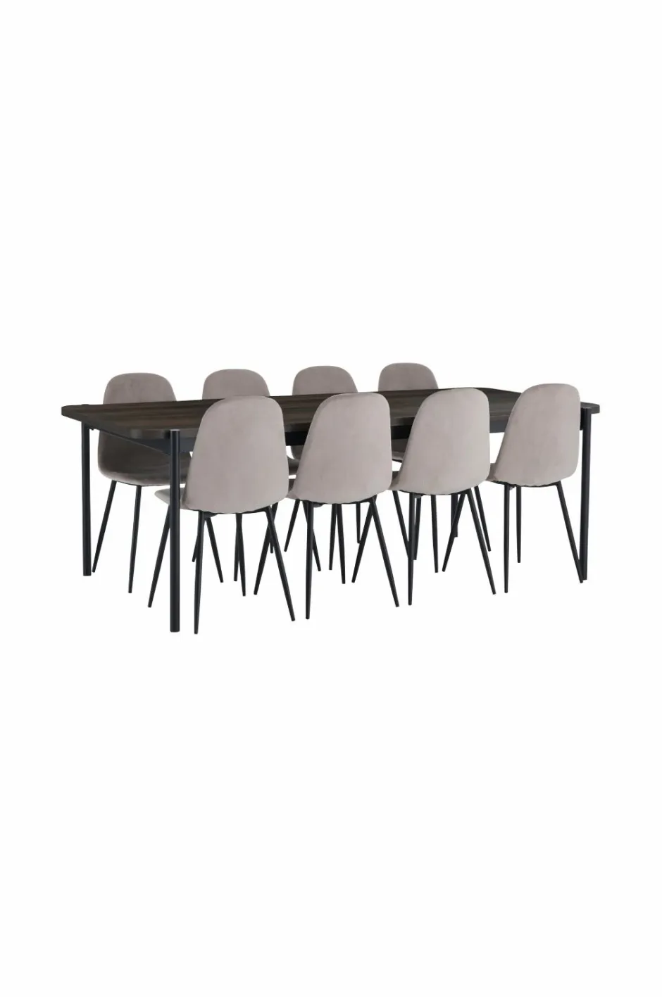 Discount Ellos Home Spisebordssæt Gilda med 1 bord og 8 stole Brun bord / beige stole