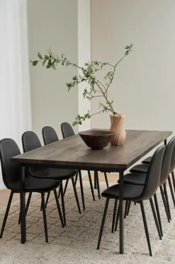Discount Ellos Home Spisegruppe Ritha med bord 220x100 cm + 8 stole Imiteret læder Brun/sort