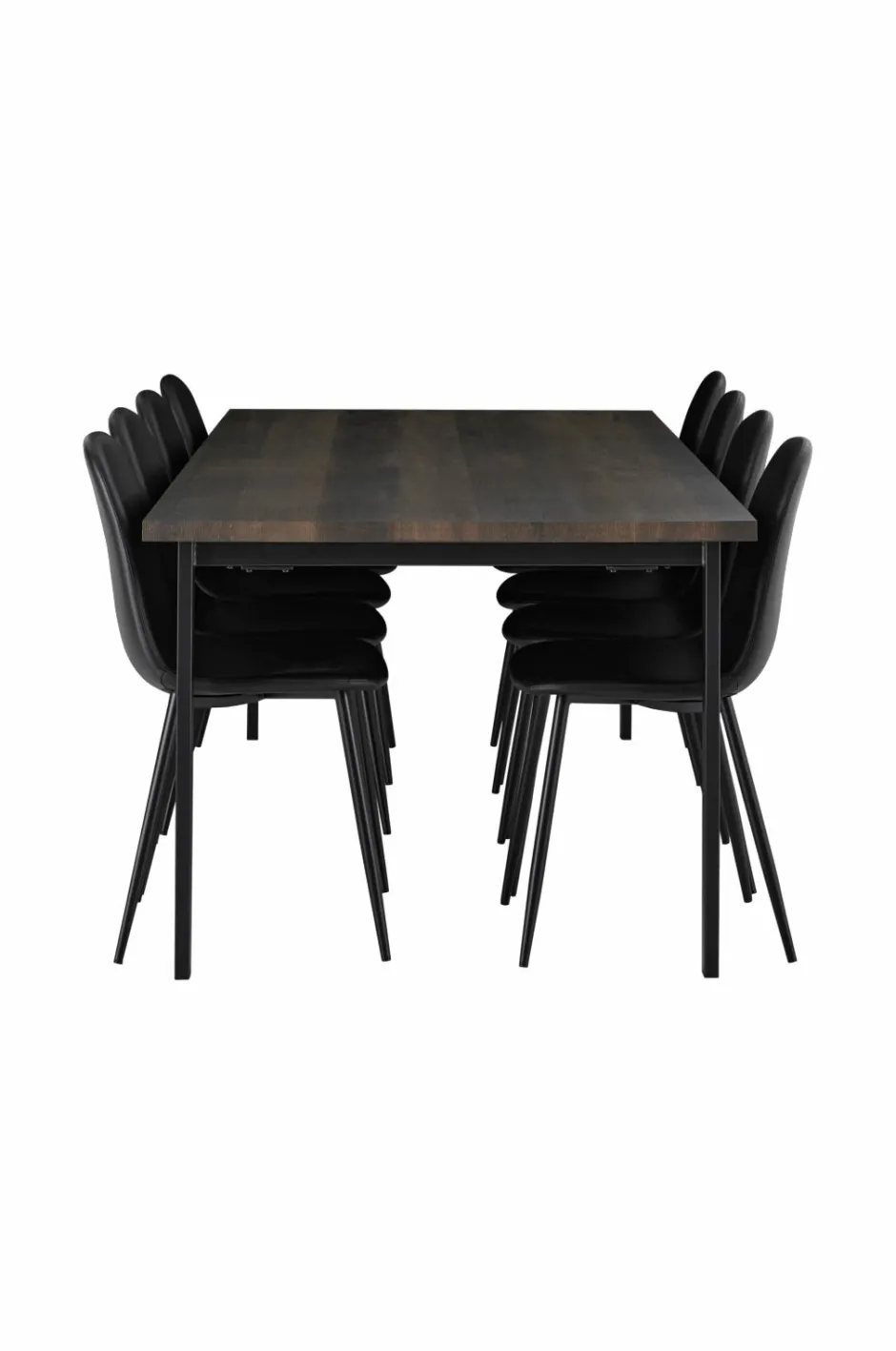 Discount Ellos Home Spisegruppe Ritha med bord 220x100 cm + 8 stole Imiteret læder Brun/sort