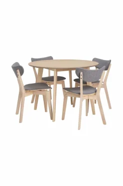 Ellos Home Spisegruppe Ridney med 1 bord + 4 stole med polstring Vitlaserad Grå