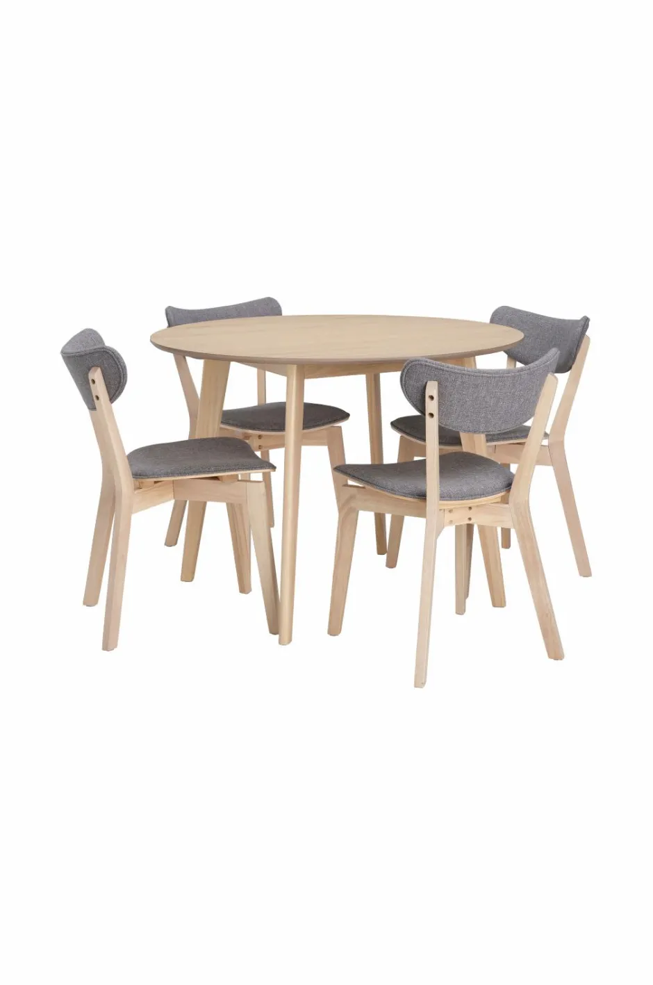 Ellos Home Spisegruppe Ridney med 1 bord + 4 stole med polstring Vitlaserad Grå