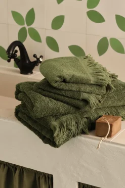 Best Ellos Home Sæt med frottéhåndklæder Molly 4 dele Mørkegrøn