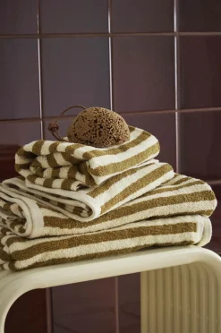 Sale Ellos Home Sæt med frottéhåndklæder Stripe 4 dele Gyldenbrun