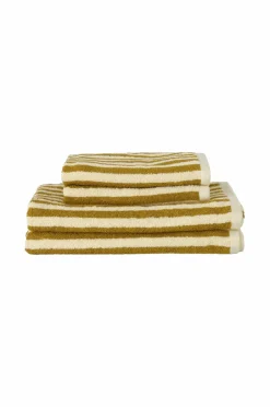 Sale Ellos Home Sæt med frottéhåndklæder Stripe 4 dele Gyldenbrun
