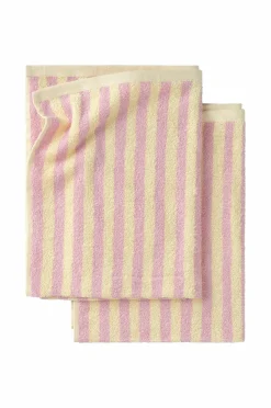 New Ellos Home Sæt med frottéhåndklæder Stripe 2 dele Lyserød