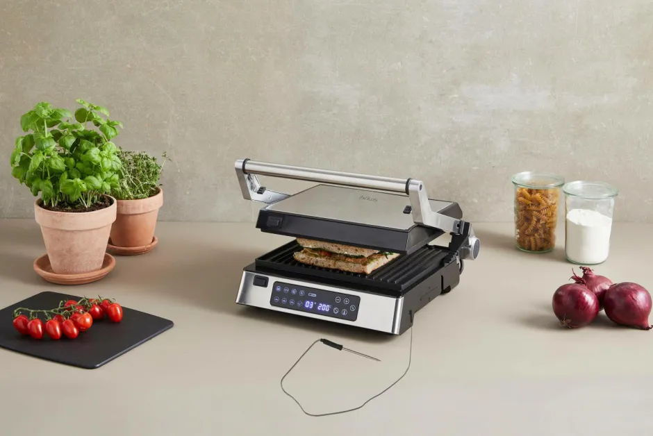 Outlet Haws Bordgrill / Panini-grill med digitalt termometer 2000W Sølv