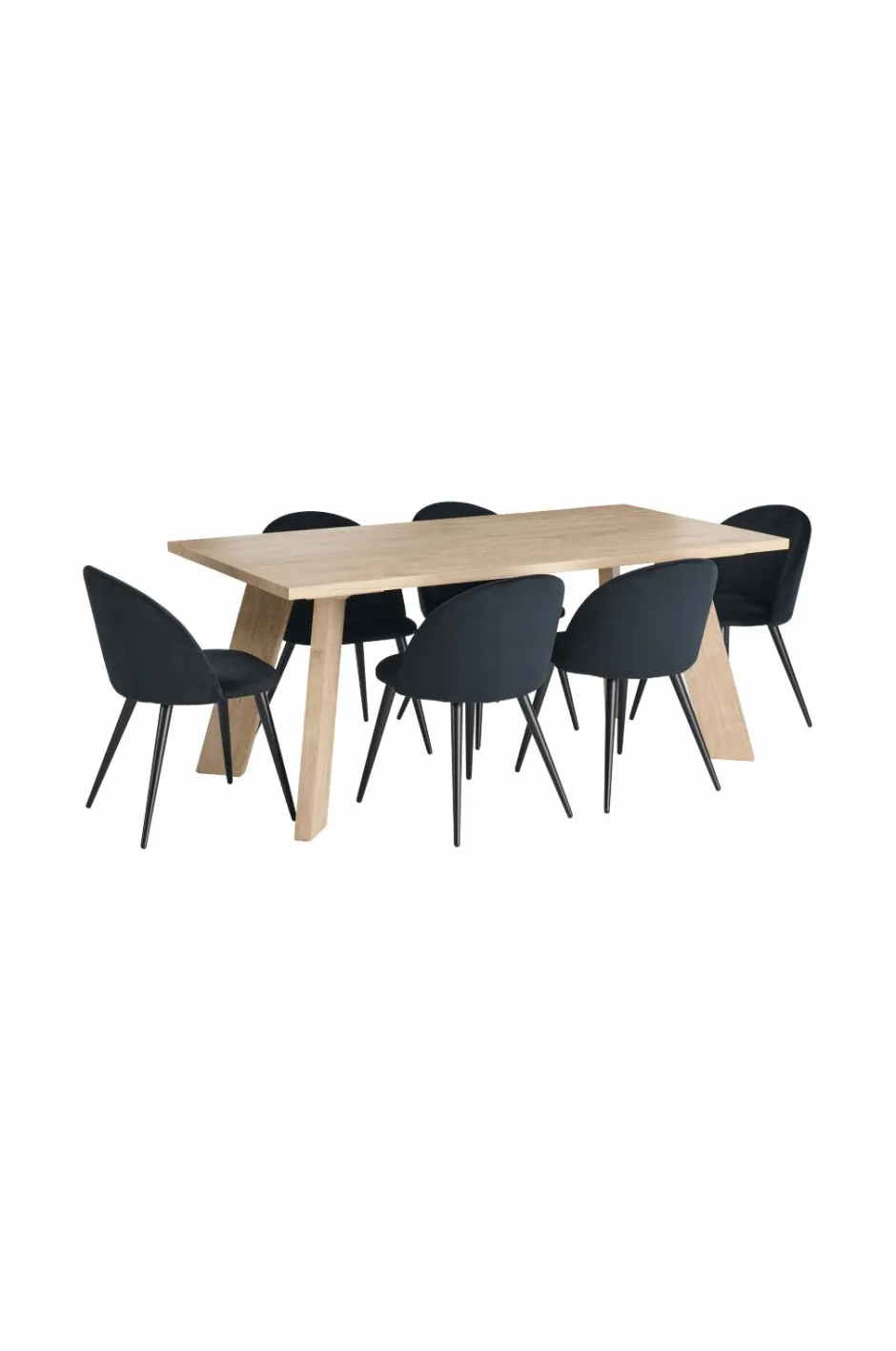 Hot &Home Country spisegruppe med 1 bord + 6 stole Hvidlakeret bord / sorte stole