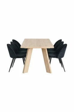 Hot &Home Country spisegruppe med 1 bord + 6 stole Hvidlakeret bord / sorte stole