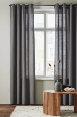 Discount &Home Gardin med ringe i halvpanama 2-pak Mellemgrå