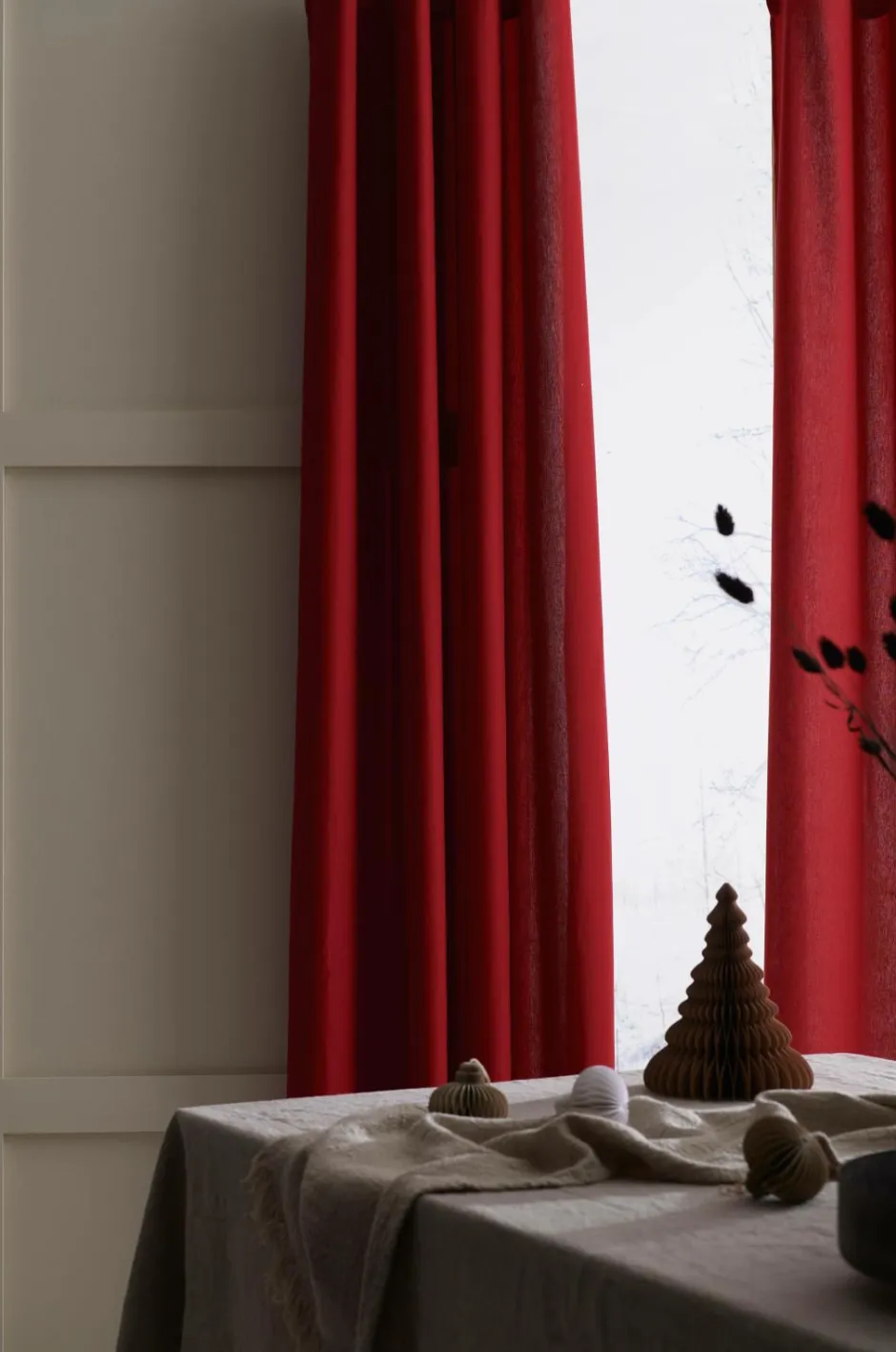 Best &Home Gardin med ringe i halvpanama 2-pak Rød