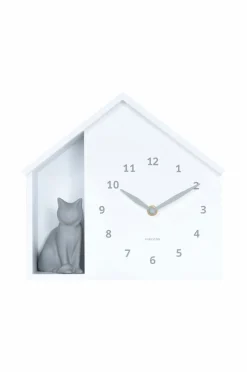 Clearance Karlsson Vægur Sitting Cat Hvid