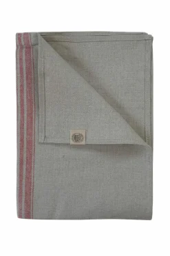 Discount Lovely Linen Køkkenhåndklæde Heritage i presset hør Natural Beige & Red