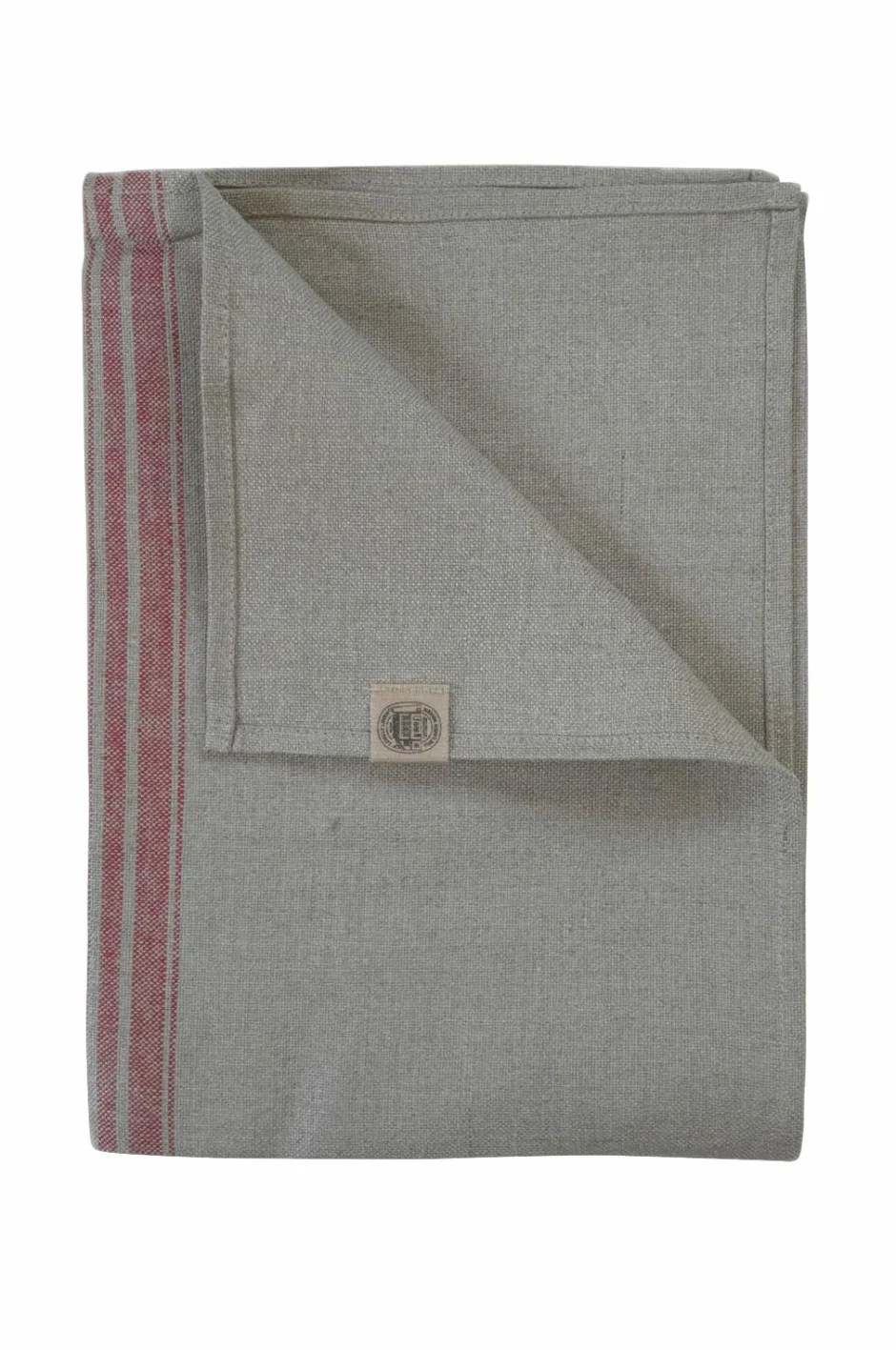 Discount Lovely Linen Køkkenhåndklæde Heritage i presset hør Natural Beige & Red