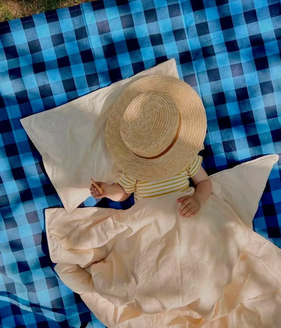 Clearance Midnatt Sengetæppe Gingham Blue