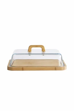 Clearance Pebbly Ostekasse glas/bambus 34 x 25 x 9,5 cm Gennemsigtig