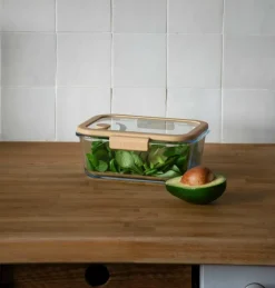 Sale Pebbly Rektangulær glasdåse med glaslåg og vakuumhætte - 1200 ml Gennemsigtig