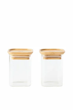 Sale Pebbly Sæt med 2 firkantede glasbokse Xs med bambuslåg - 240 ml Gennemsigtig
