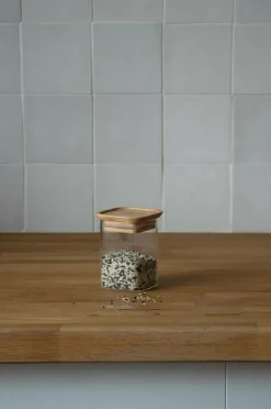 Sale Pebbly Sæt med 2 firkantede glasbokse Xs med bambuslåg - 240 ml Gennemsigtig