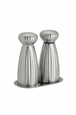 Outlet Robert Welch Salt- og peberkværne Palm Satin Medium med bakke Sæt Rustfrit stål/hvid
