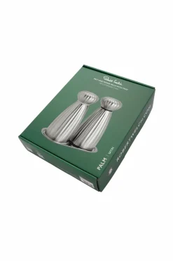 Outlet Robert Welch Salt- og peberkværne Palm Satin Medium med bakke Sæt Rustfrit stål/hvid