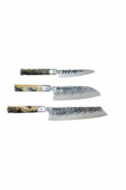 Outlet Satake Knivsæt Ame Med Petty , Santoku & Kiritsuke Sølv