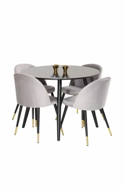 Hot Venture Home Spisebordssæt Plaza med 4 stole Velvet Sort