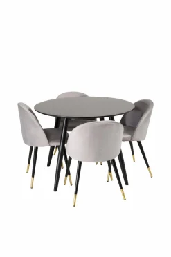 Hot Venture Home Spisebordssæt Plaza med 4 stole Velvet Sort