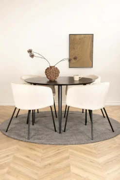 Hot Venture Home Spisegruppe Dipp med 4 spisebordsstole Berit Offwhite fløjl / sort