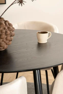 Hot Venture Home Spisegruppe Dipp med 4 spisebordsstole Berit Offwhite fløjl / sort