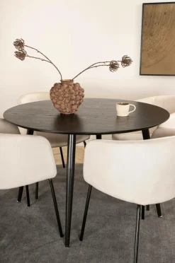 Hot Venture Home Spisegruppe Dipp med 4 spisebordsstole Berit Offwhite fløjl / sort