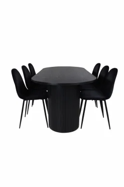 Venture Home Spisegruppe Bianca med 6 spisebordsstole Polar Sort fløjl / sort