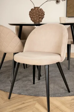 Hot Venture Home Spisegruppe Dipp med 4 spisebordsstole Velvet Stitches Beige stof / sort