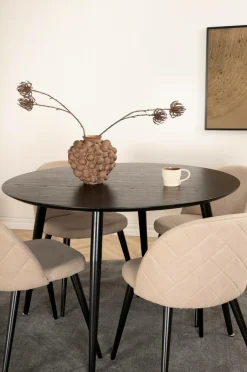 Hot Venture Home Spisegruppe Dipp med 4 spisebordsstole Velvet Stitches Beige stof / sort