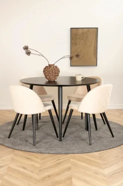Hot Venture Home Spisegruppe Dipp med 4 spisebordsstole Velvet Stitches Offwhite fløjl / sort