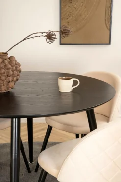 Hot Venture Home Spisegruppe Dipp med 4 spisebordsstole Velvet Stitches Offwhite fløjl / sort
