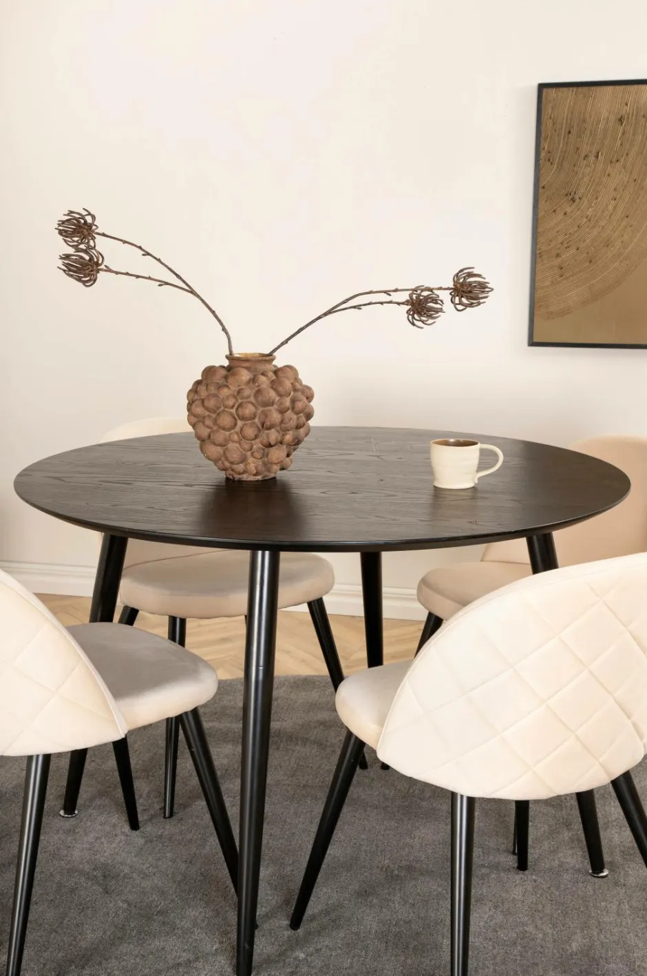 Hot Venture Home Spisegruppe Dipp med 4 spisebordsstole Velvet Stitches Offwhite fløjl / sort