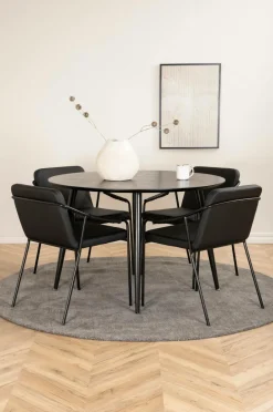 Discount Venture Home Spisegruppe Dipp med 4 spisebordsstole Tvist Sort kunstlæder / sort