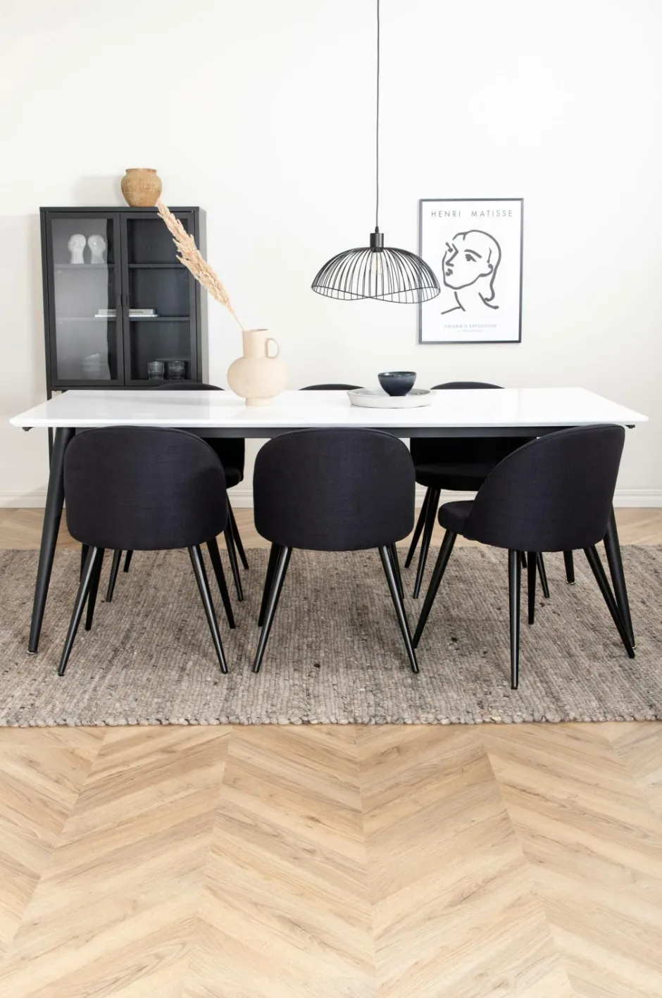 Venture Home Spisegruppe Jimmy med 6 spisebordsstole Velvet Sort stof / hvidt