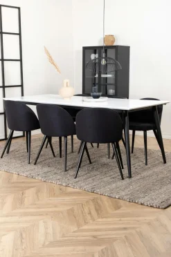 Venture Home Spisegruppe Jimmy med 6 spisebordsstole Velvet Sort stof / hvidt