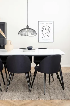 Venture Home Spisegruppe Jimmy med 6 spisebordsstole Velvet Sort stof / hvidt