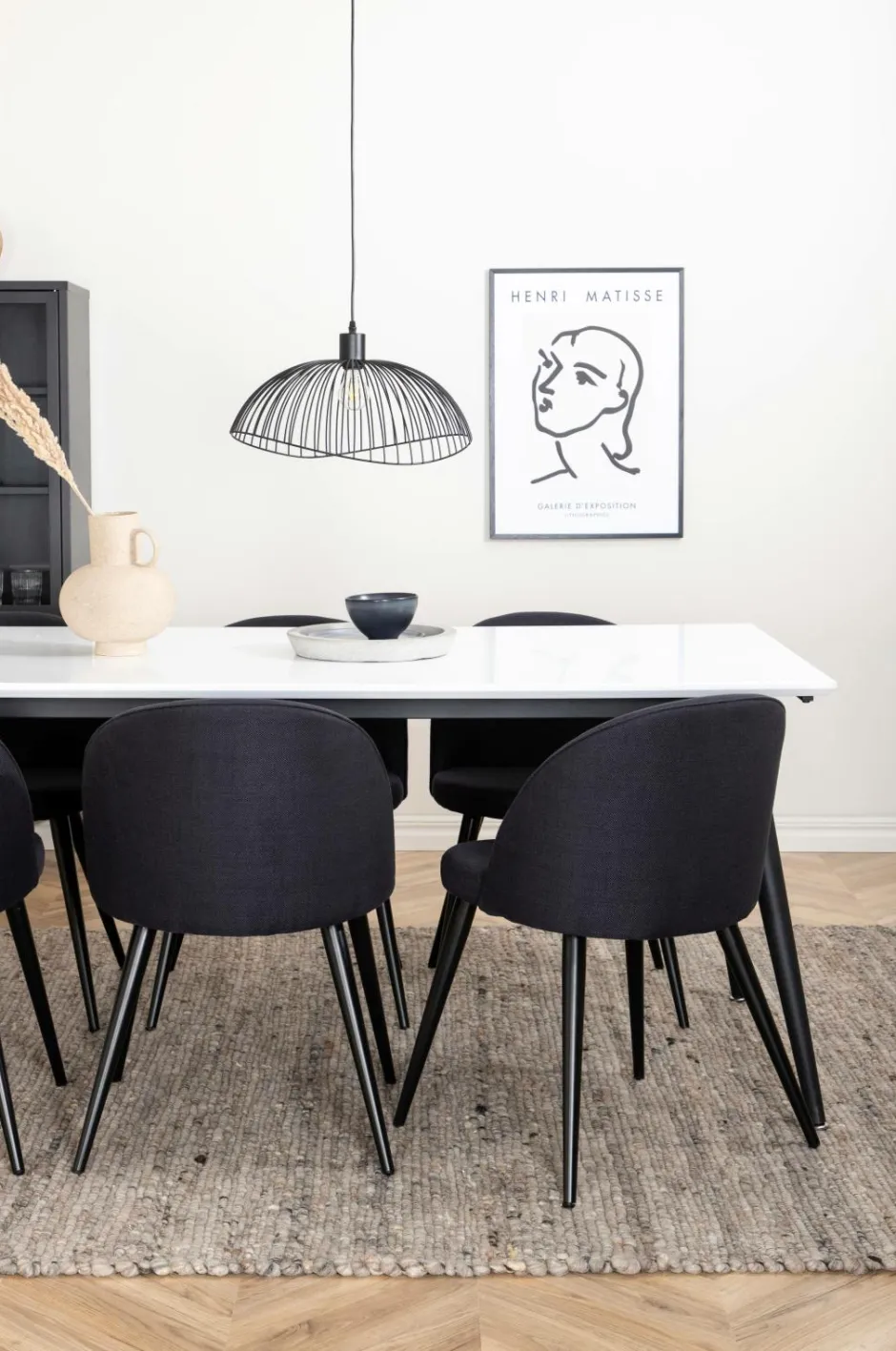 Venture Home Spisegruppe Jimmy med 6 spisebordsstole Velvet Sort stof / hvidt